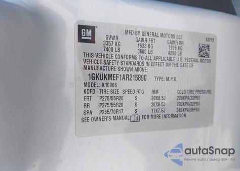 2010 GMC Yukon Xl 1500 Denali z USA, uszkodzony, nr VIN 1GKUKMEF1AR215890